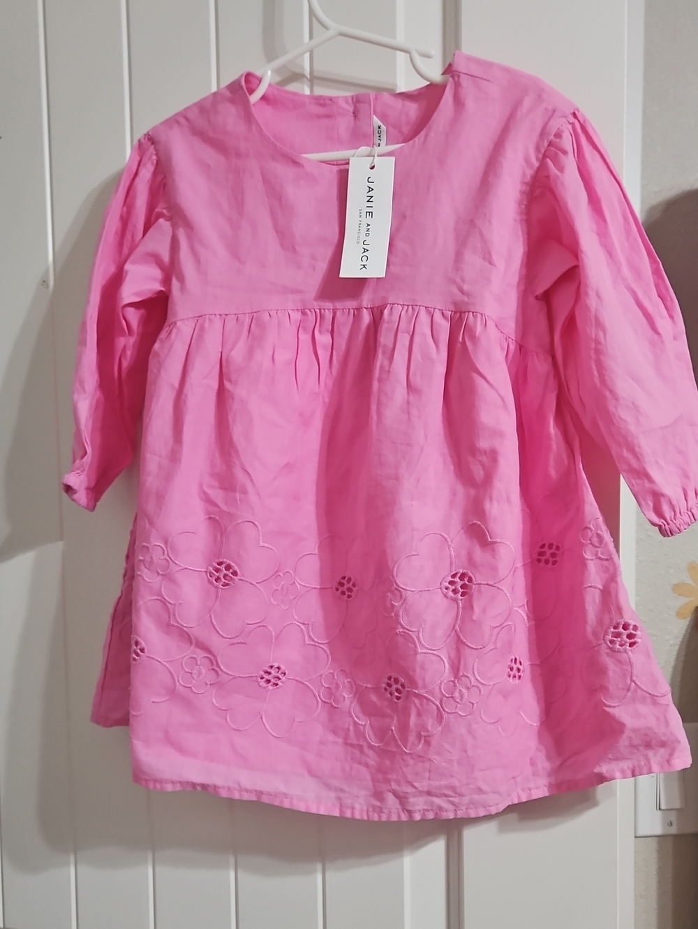 Janie and Jack Bright Pink Embroidered Long-Sleeve Dress